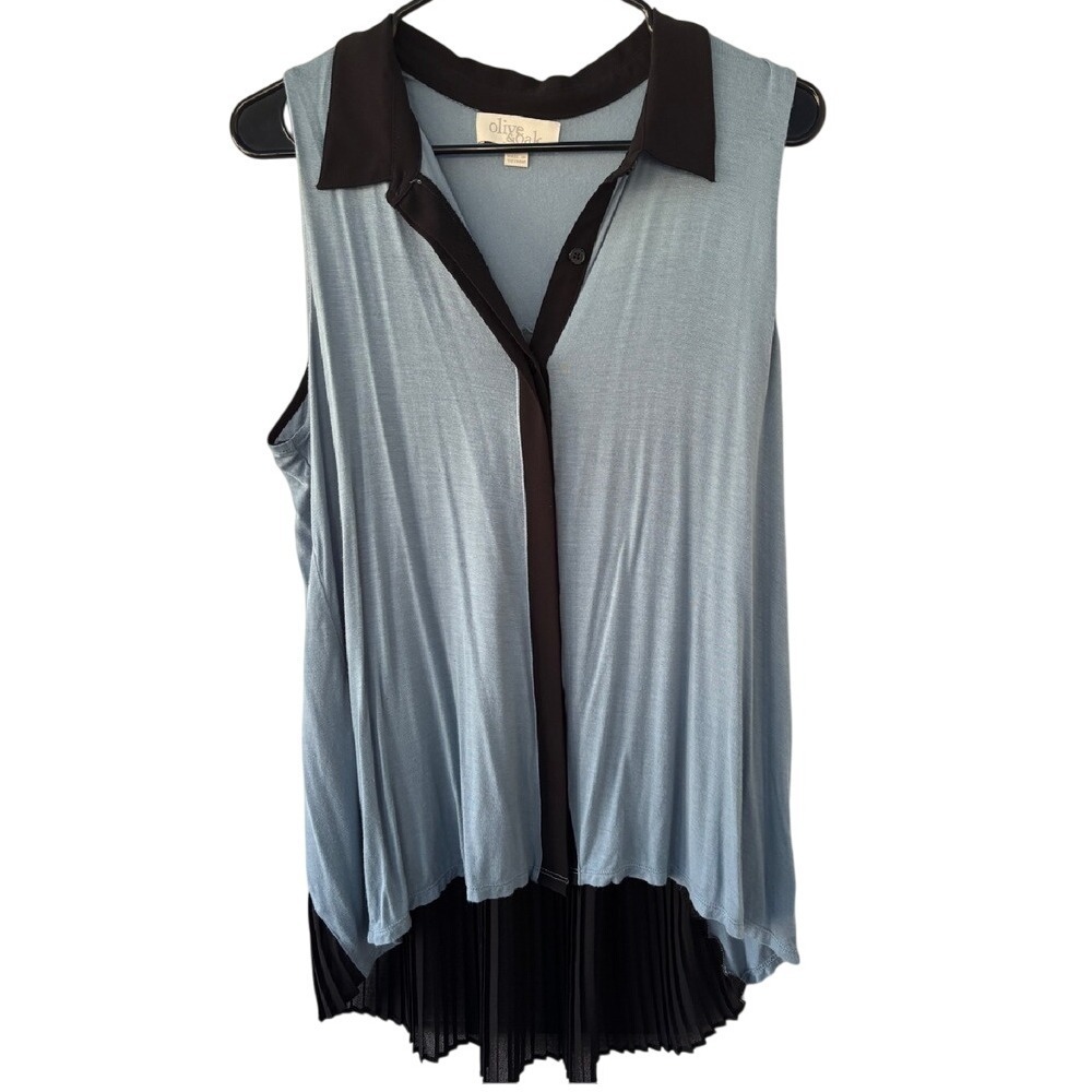Olive & Oak Sleeveless Duster Top Blue Black Size L‎ Nice!